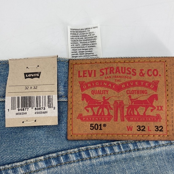 Levi's 501 Men's Blue Original Button Fly Straight Leg Jeans Size 32x32 - Picture 8 of 10
